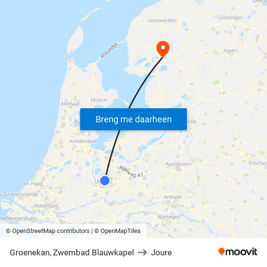 Groenekan, Zwembad Blauwkapel to Joure map