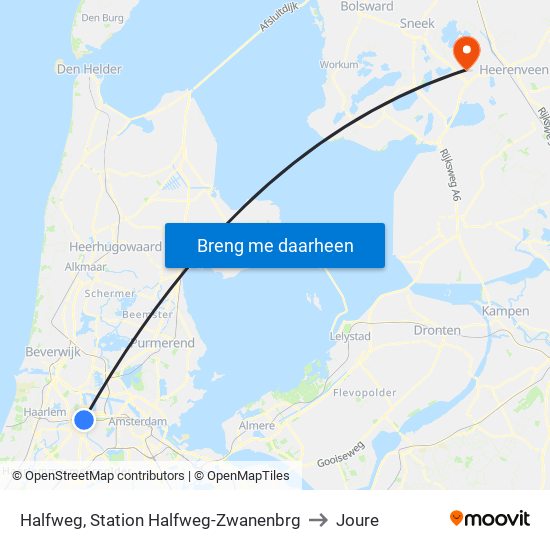 Halfweg, Station Halfweg-Zwanenbrg to Joure map