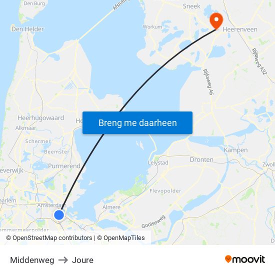 Middenweg to Joure map