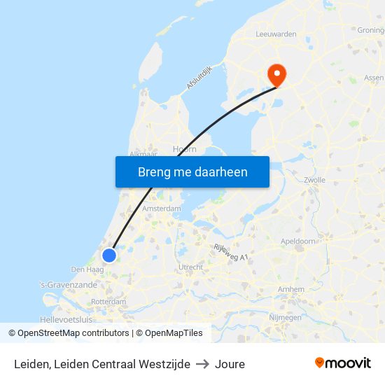 Leiden, Leiden Centraal Westzijde to Joure map