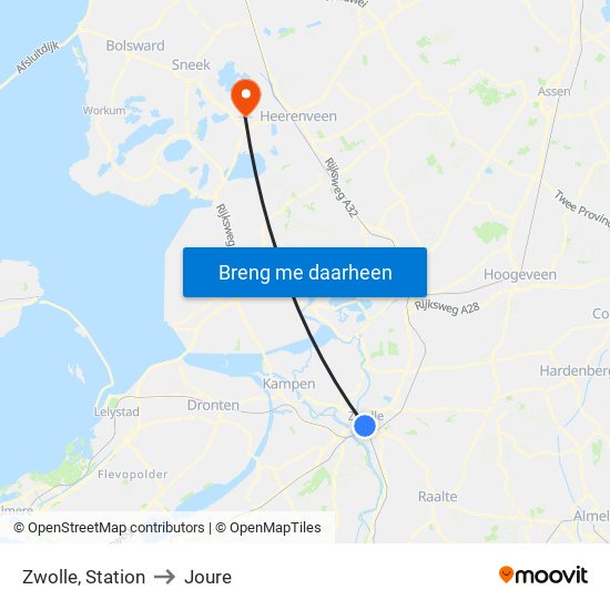 Zwolle, Station to Joure map
