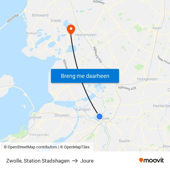 Zwolle, Station Stadshagen to Joure map