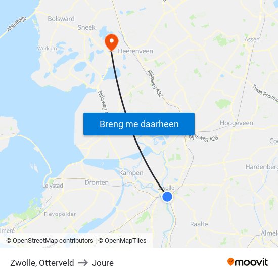 Zwolle, Otterveld to Joure map