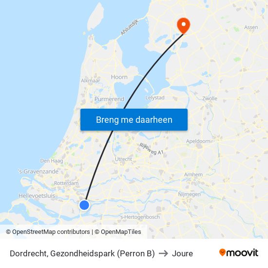 Dordrecht, Gezondheidspark (Perron B) to Joure map