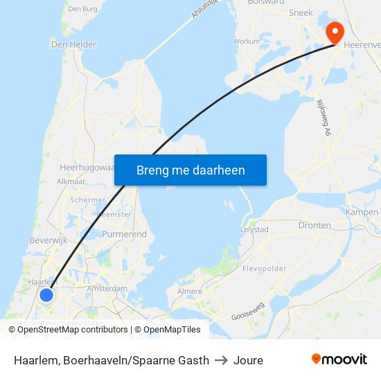 Haarlem, Boerhaaveln/Spaarne Gasth to Joure map