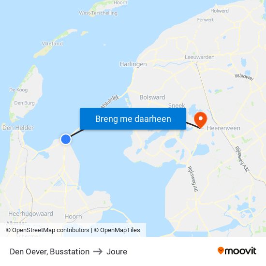 Den Oever, Busstation to Joure map
