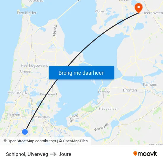 Schiphol, Uiverweg to Joure map
