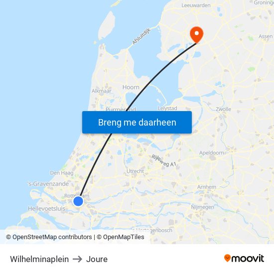 Wilhelminaplein to Joure map