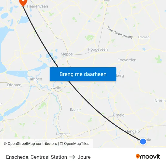Enschede, Centraal Station to Joure map
