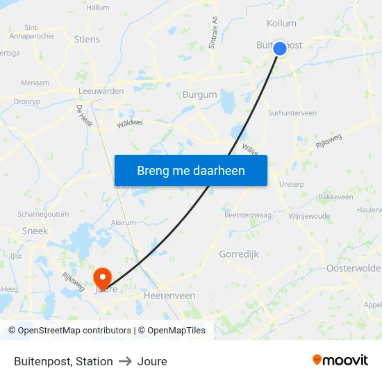 Buitenpost, Station to Joure map