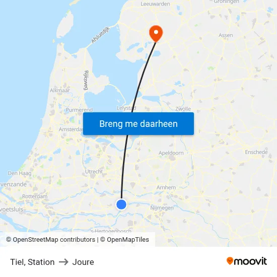 Tiel, Station to Joure map