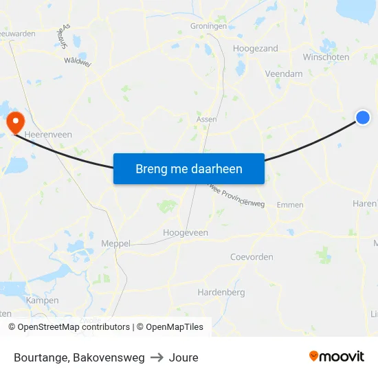Bourtange, Bakovensweg to Joure map