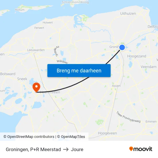 Groningen, P+R Meerstad to Joure map