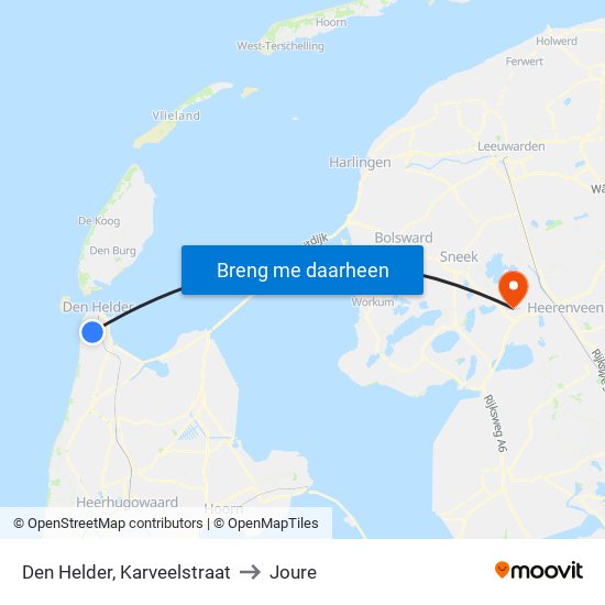 Den Helder, Karveelstraat to Joure map