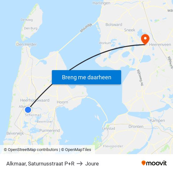 Alkmaar, Saturnusstraat P+R to Joure map