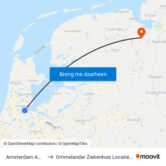 Amsterdam Amstel to Ommelander Ziekenhuis Locatie Lucas map