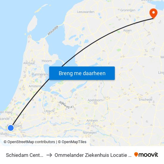 Schiedam Centrum to Ommelander Ziekenhuis Locatie Lucas map