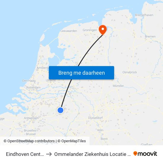 Eindhoven Centraal to Ommelander Ziekenhuis Locatie Lucas map