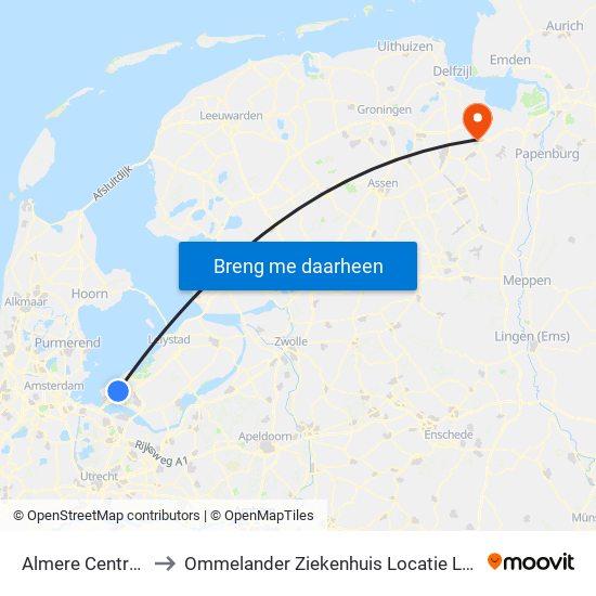 Almere Centrum to Ommelander Ziekenhuis Locatie Lucas map