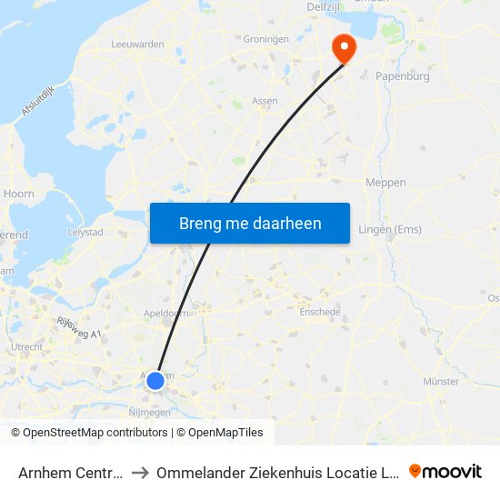 Arnhem Centraal to Ommelander Ziekenhuis Locatie Lucas map