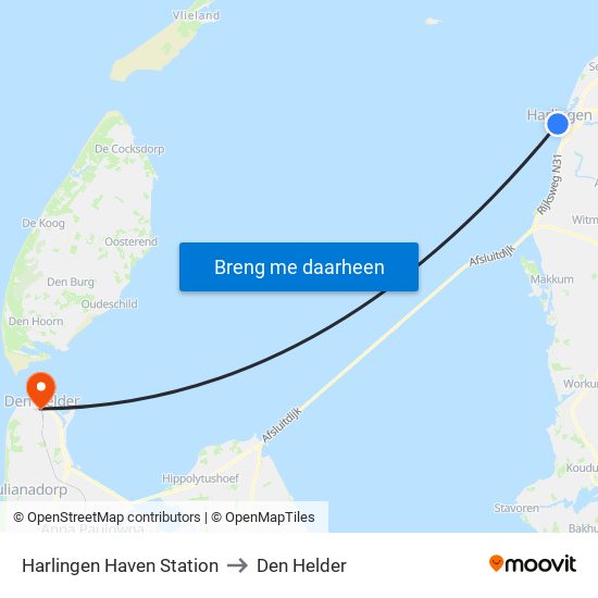 Harlingen Haven Station to Den Helder map