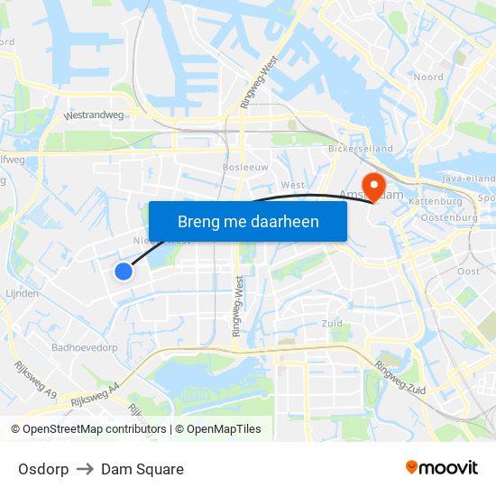 Osdorp to Dam Square map