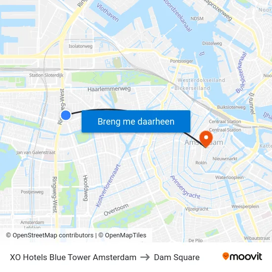 XO Hotels Blue Tower Amsterdam to Dam Square map
