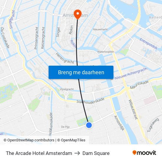The Arcade Hotel Amsterdam to Dam Square map