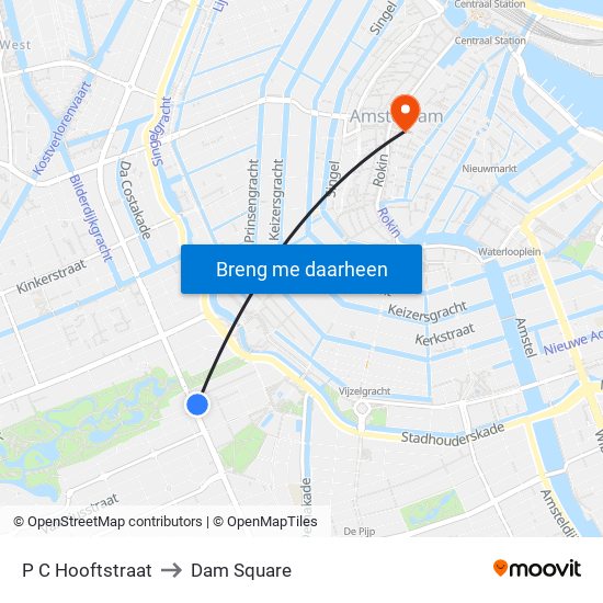 P C Hooftstraat to Dam Square map