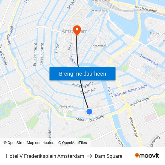 Hotel V Frederiksplein Amsterdam to Dam Square map