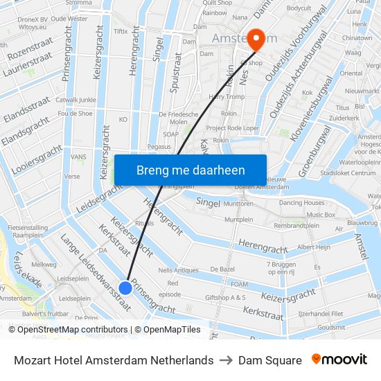Mozart Hotel Amsterdam Netherlands to Dam Square map