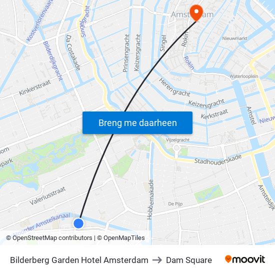 Bilderberg Garden Hotel Amsterdam to Dam Square map