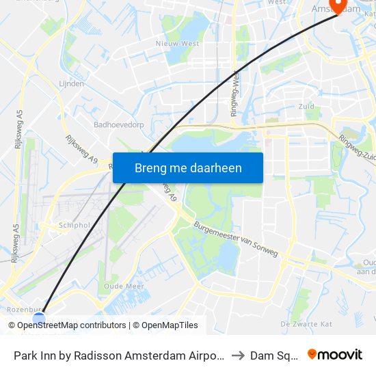 Park Inn by Radisson Amsterdam Airport Schiphol to Dam Square map