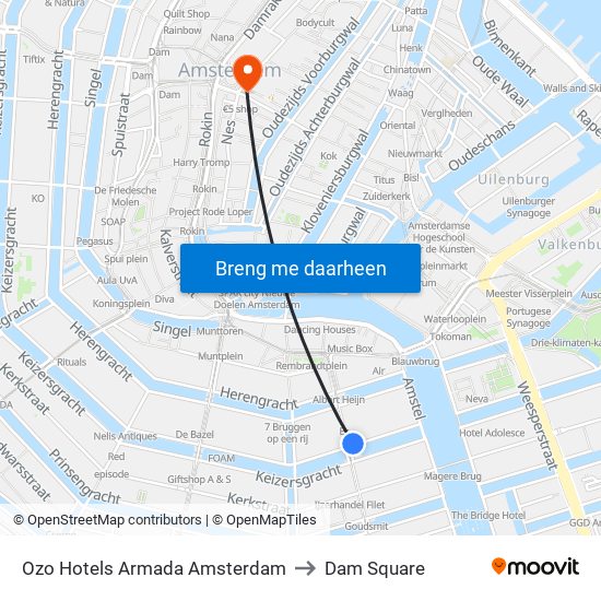 Ozo Hotels Armada Amsterdam to Dam Square map