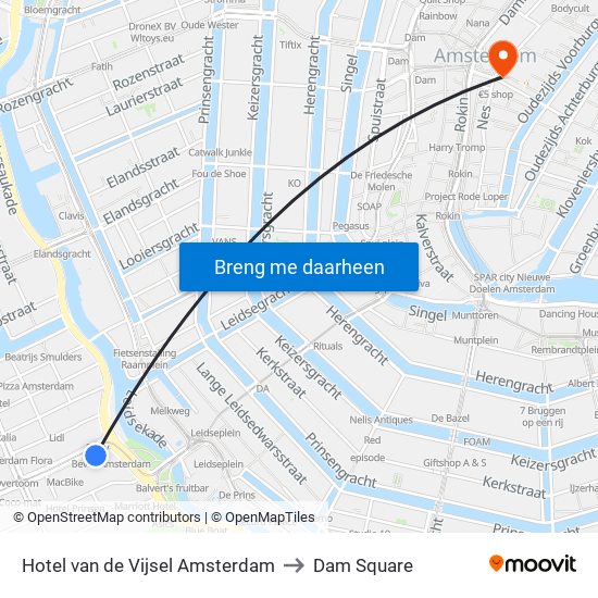 Hotel van de Vijsel Amsterdam to Dam Square map