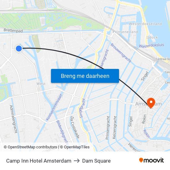 Camp Inn Hotel Amsterdam to Dam Square map