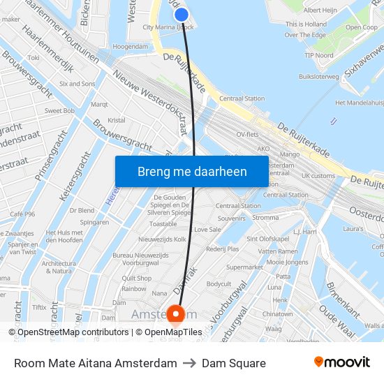 Room Mate Aitana Amsterdam to Dam Square map