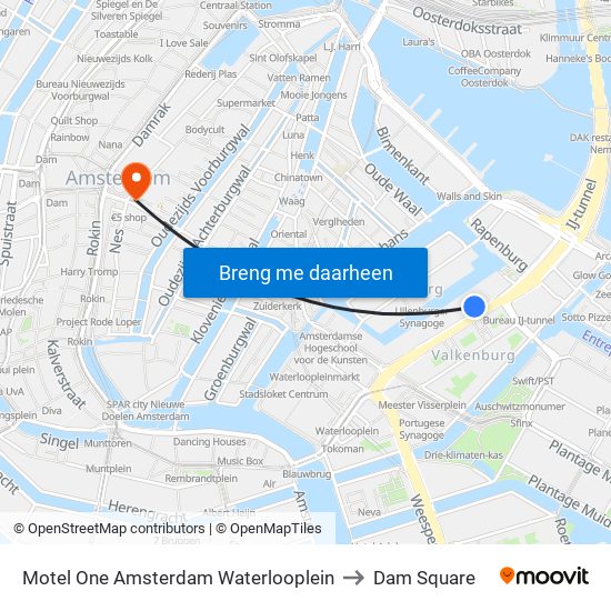 Motel One Amsterdam Waterlooplein to Dam Square map