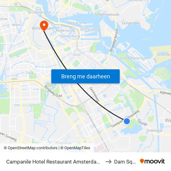 Campanile Hotel Restaurant Amsterdam Zuid Oost to Dam Square map