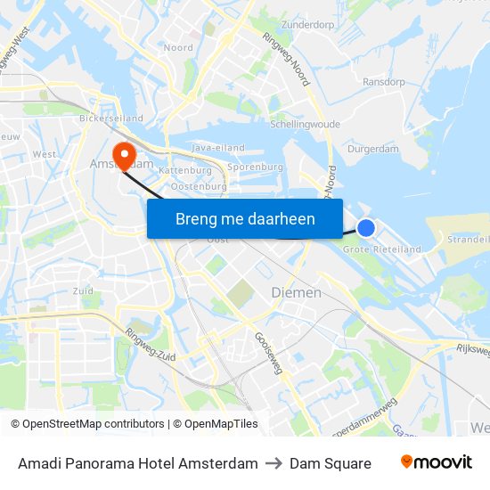 Amadi Panorama Hotel Amsterdam to Dam Square map