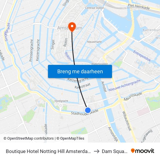 Boutique Hotel Notting Hill Amsterdam to Dam Square map