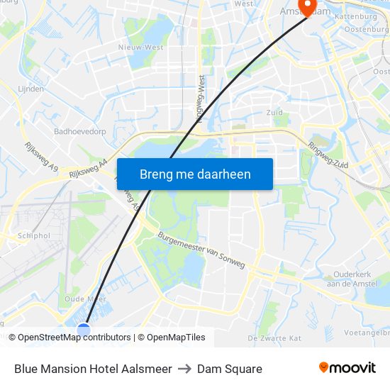 Blue Mansion Hotel Aalsmeer to Dam Square map