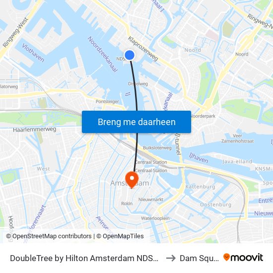 DoubleTree by Hilton Amsterdam NDSM Wharf to Dam Square map