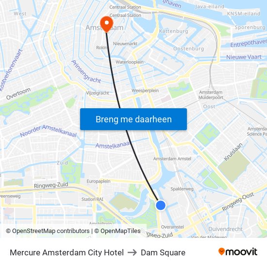 Mercure Amsterdam City Hotel to Dam Square map