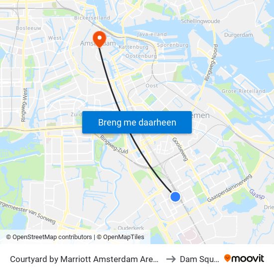 Courtyard by Marriott Amsterdam Arena Atlas to Dam Square map