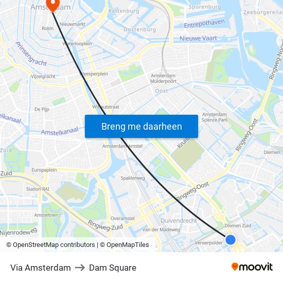 Via Amsterdam to Dam Square map