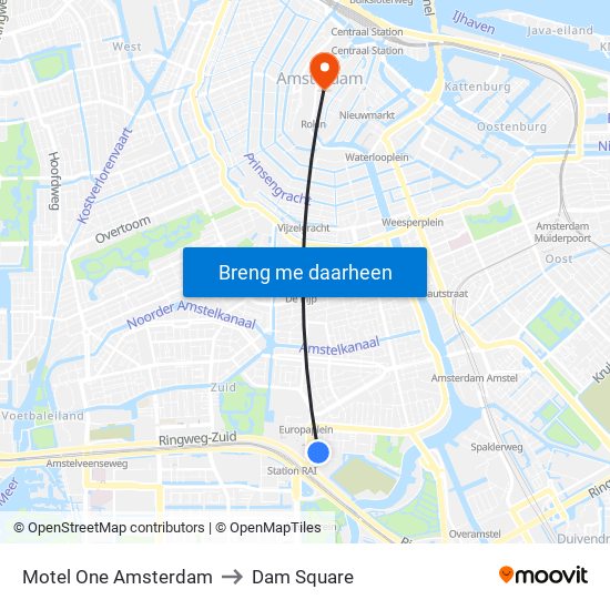 Motel One Amsterdam to Dam Square map