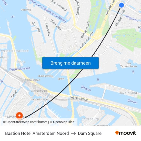 Bastion Hotel Amsterdam Noord to Dam Square map