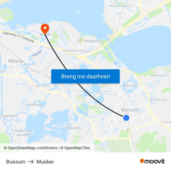 Bussum to Muiden map