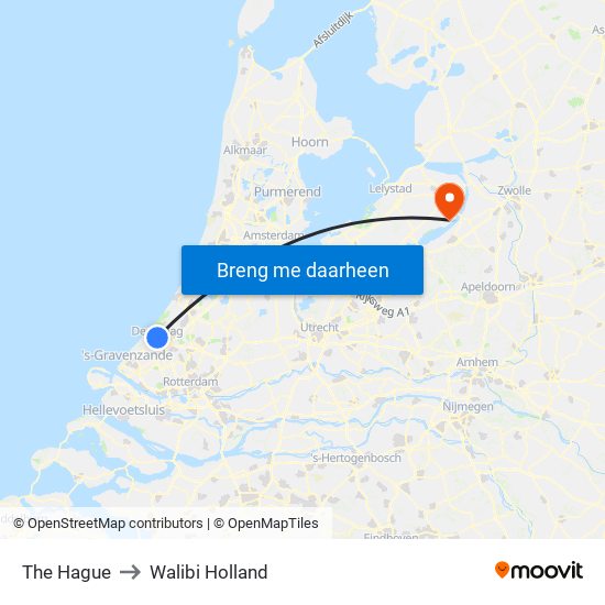 The Hague to Walibi Holland map